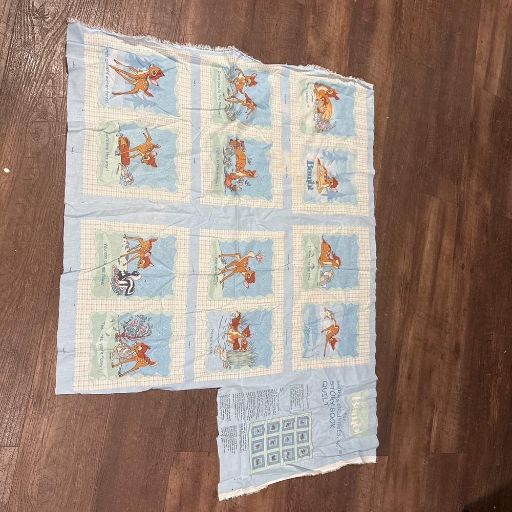 VTG Springs Industries Disney Bambi Story Book Quilt Cotton Fabric Panel 46x60